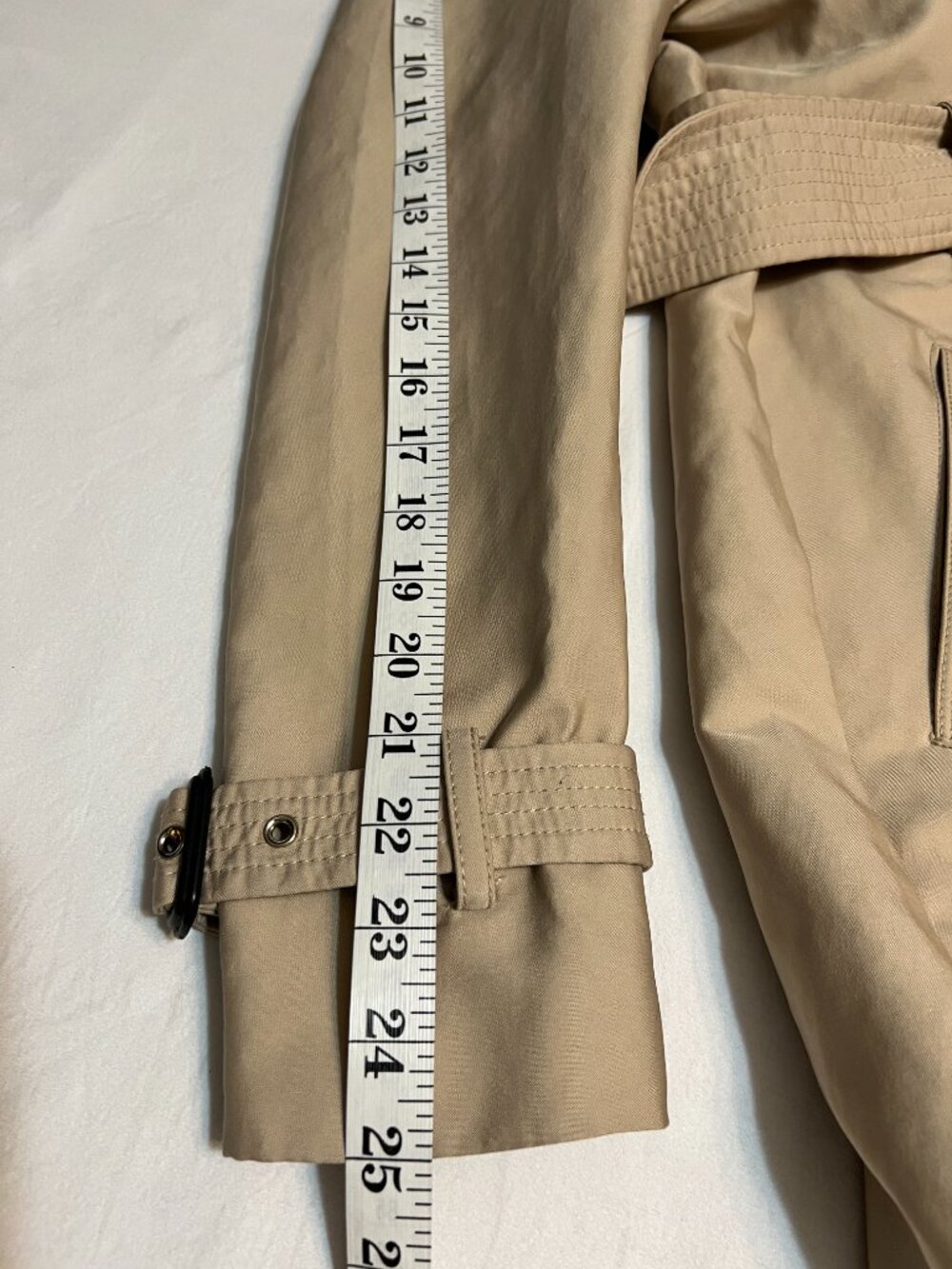 ZARA WOMAN Trench Coat Womens M Beige Belted Double Breasted Jacket Khaki - Picture 10 of 13